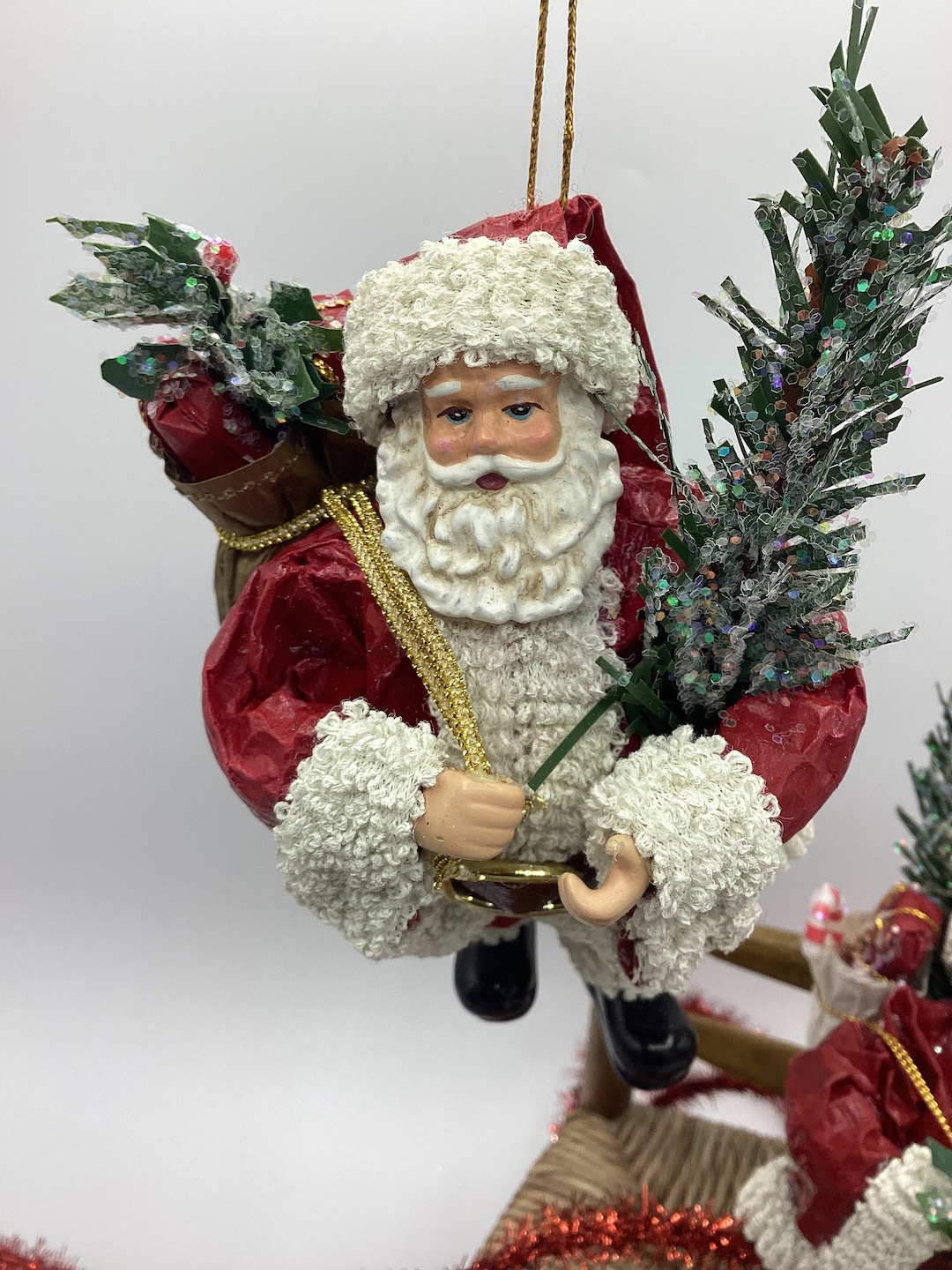 Possible Dreams Paper Mache Santa Ornament Trio Etsy