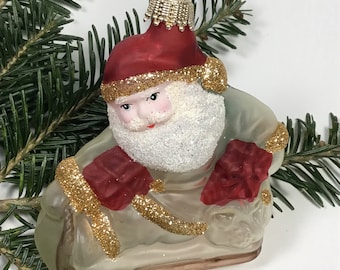 German Blown Glass Santa in Sleigh Ornament