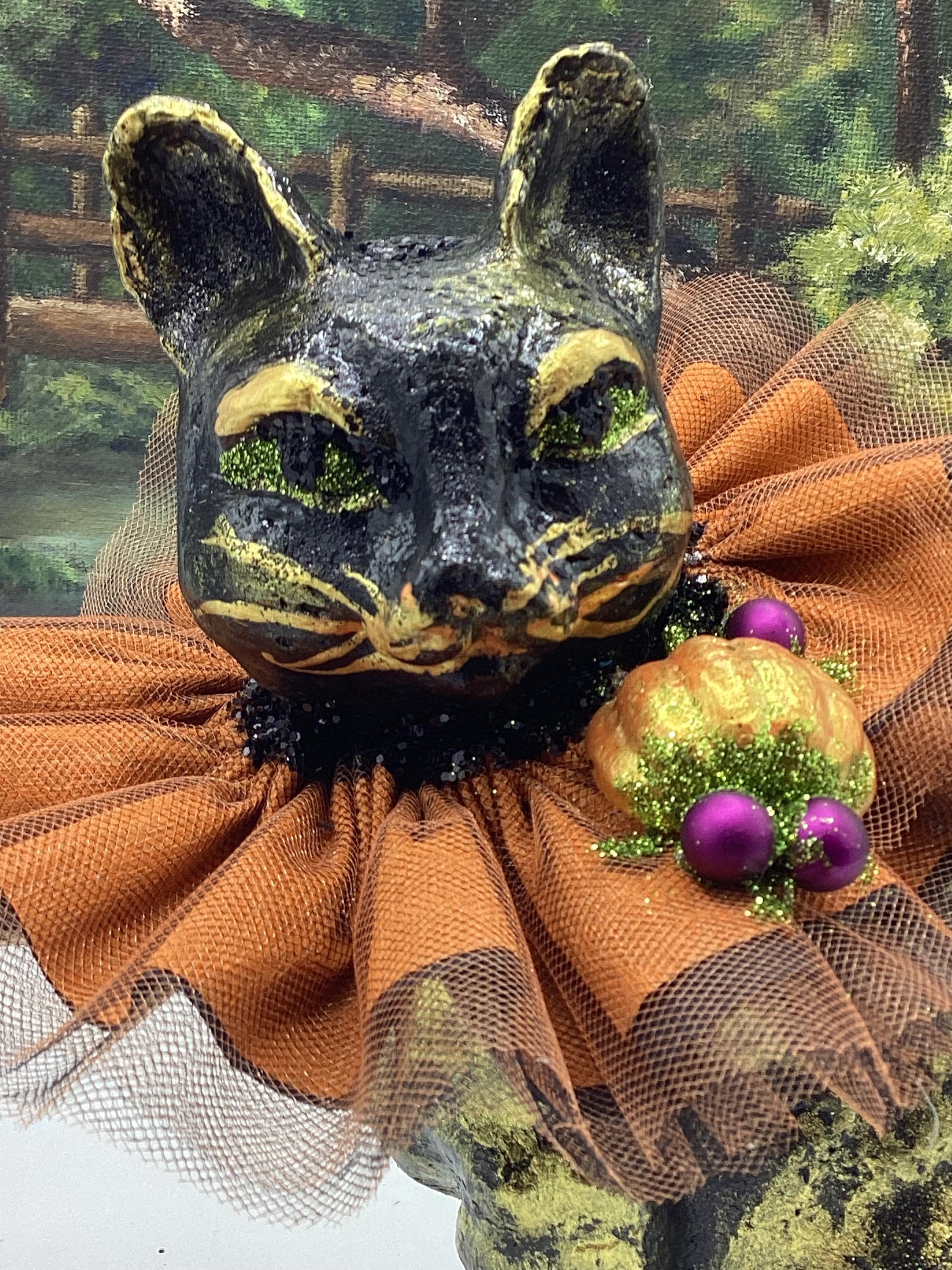 ハロウィンの紙粘土猫の飾り、キラキラチュールカラー - Etsy 日本