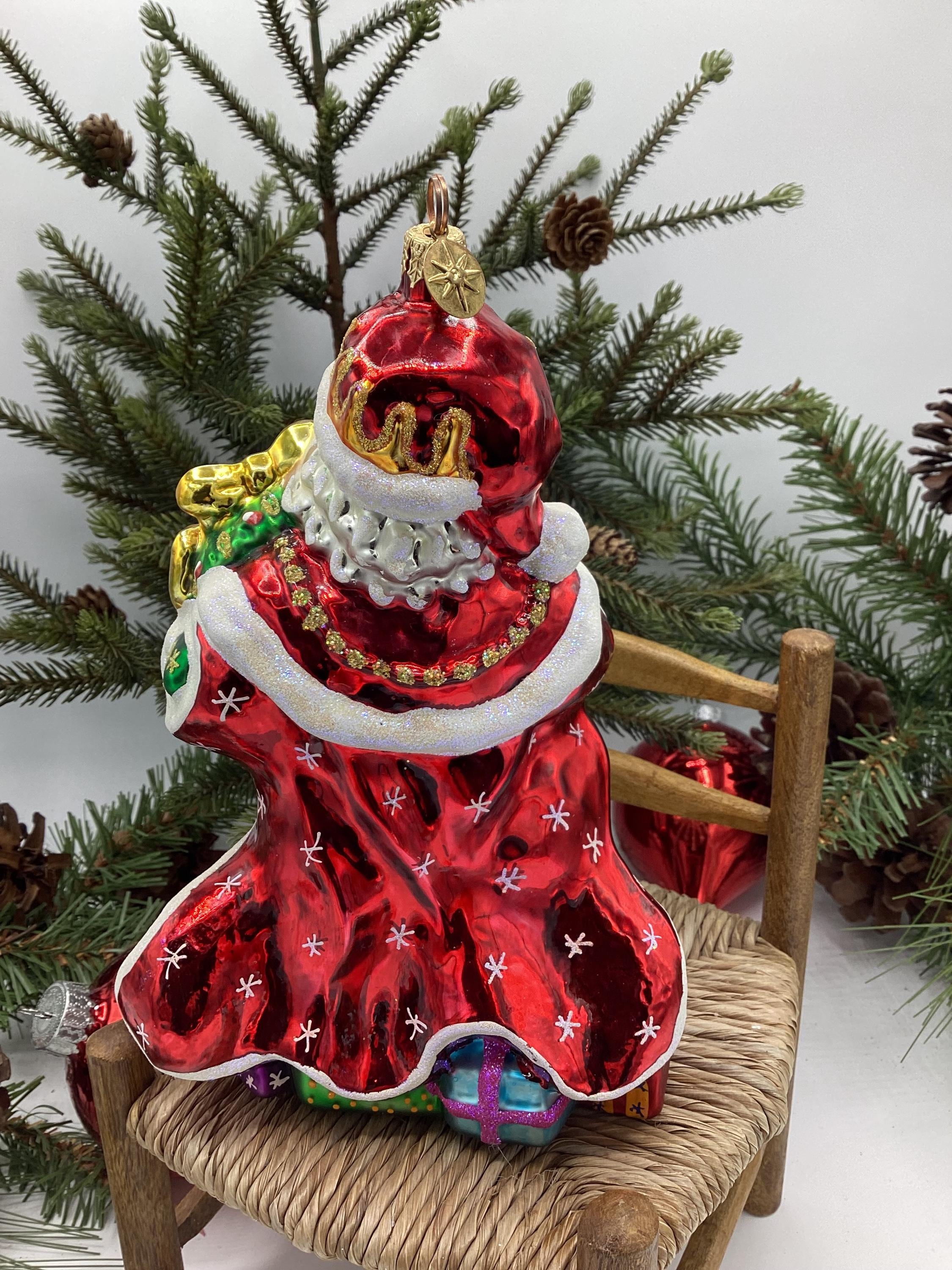 Vintage Christopher Radko Large Santa With Wreath Handblown Glass