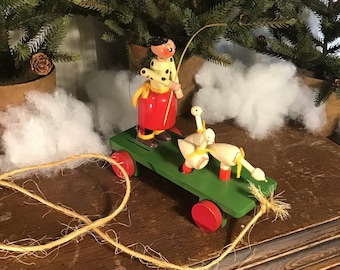 Vintage Nostalgic Handmade Wooden Pull Toy  Goose Tender