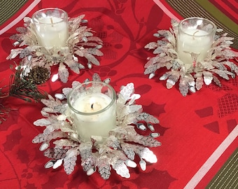 Holiday Votive Candle Silver Plate Laser Cut