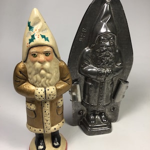 Vaillancourt Vintage Folk Art Chalkware Santa and Original Metal Chocolate  Mold  #826