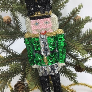 Nutcracker Vintage Christmas Ornament Handcrafted of Glass Beads and Sequins