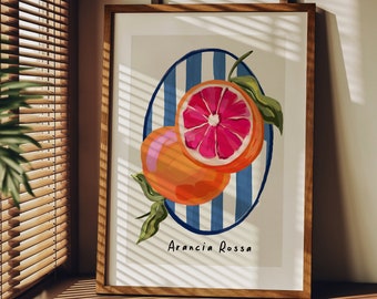 Blood Orange Fruit Art Print - Cottagecore Decor, Colourful  Kitchen Aesthetic, Oil painting Wall Art. Perfect Home Gift