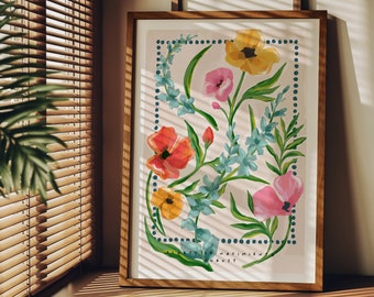August Birth Month Flower Art Print- Aesthetic Unique Decor. Gladiolus and Poppy illustration, Modern painting, Gallery Wall, Gift for her