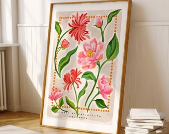 November Birth Month Flower Wall Art -  Chrysanthemums and Peonies Floral Print, Birthday Gift for Her. Home Decor for Gallery Wall