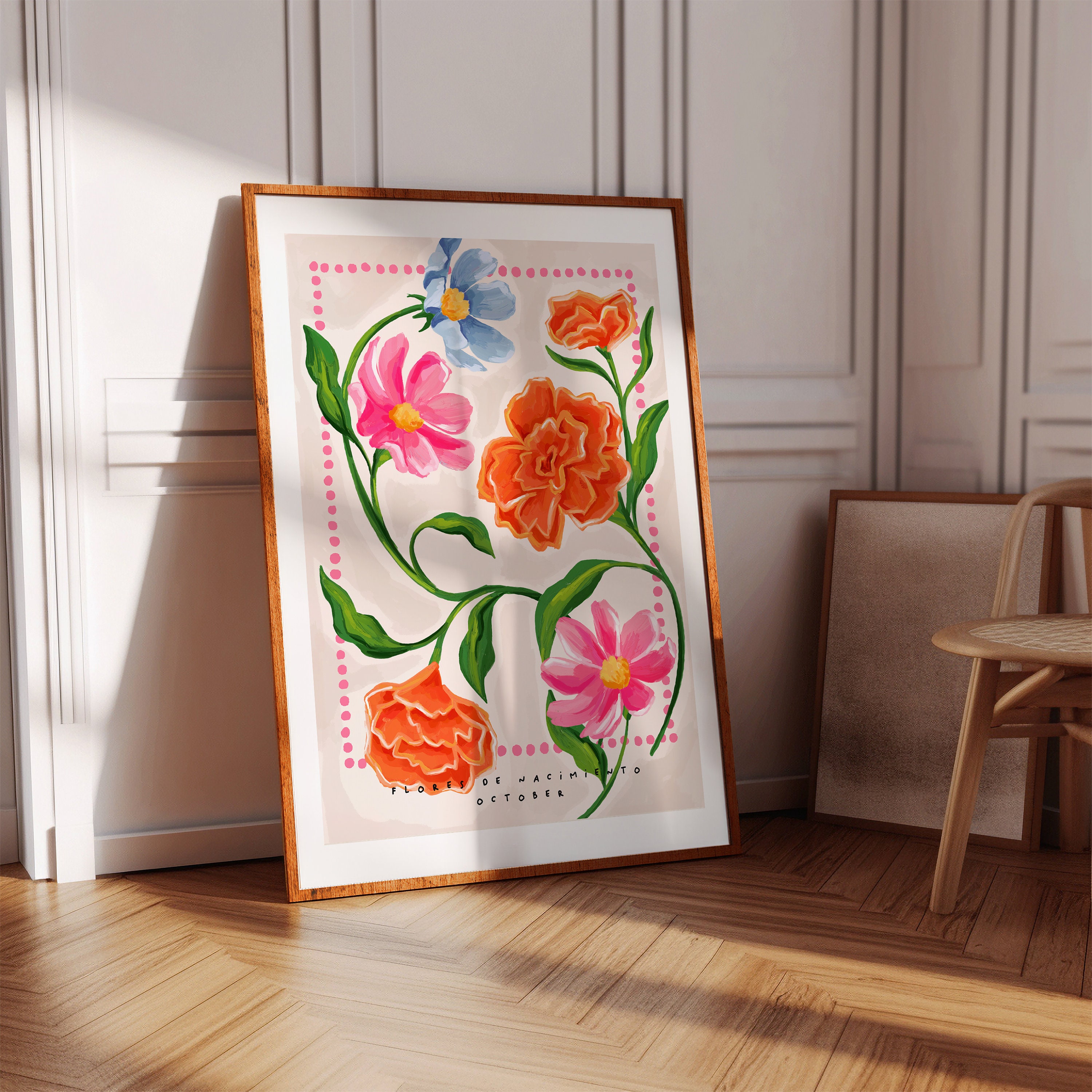 October Birth Month Flower Wall Art - Marigold and Cosmos Floral Print, Birthday Gift for Her. Home Decor for Gallery Wall