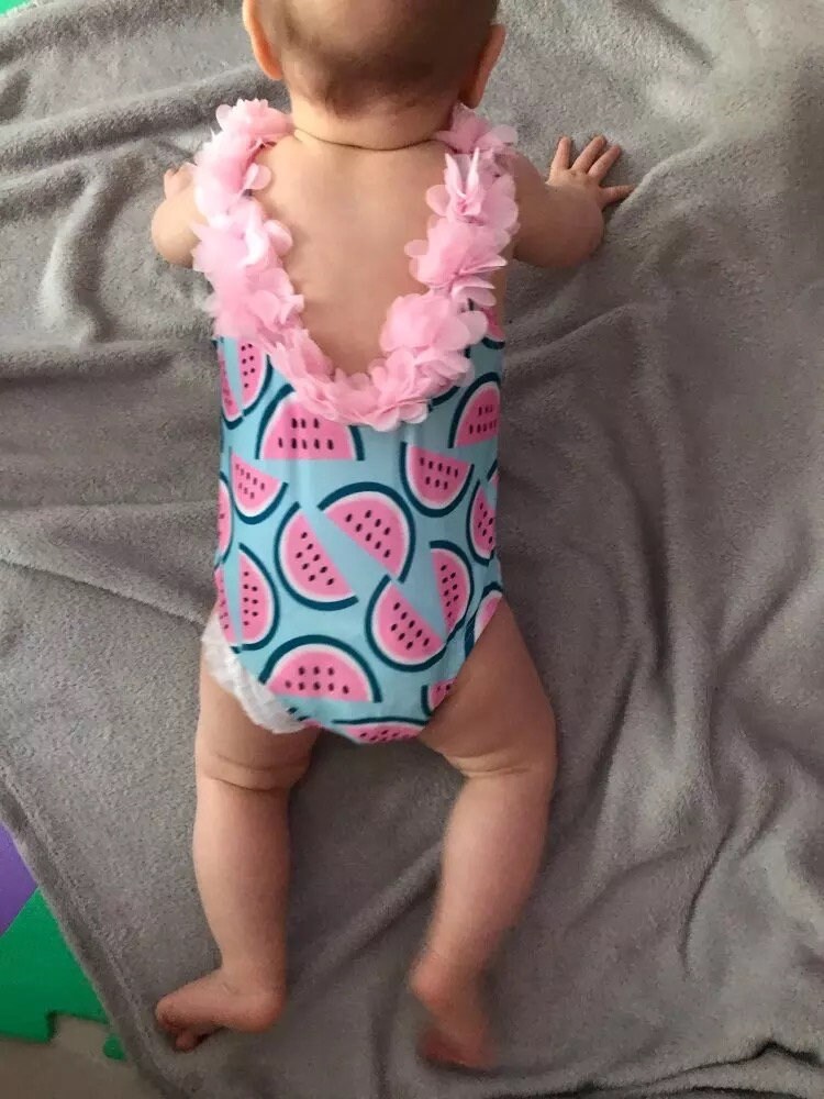 Toddler Baby Girl Bikini Set Ruffled Halter Crop Top Watermelon/Pineapple Printed Bowknot Bottom 2PCS Swimsuits Bathing Suits 
