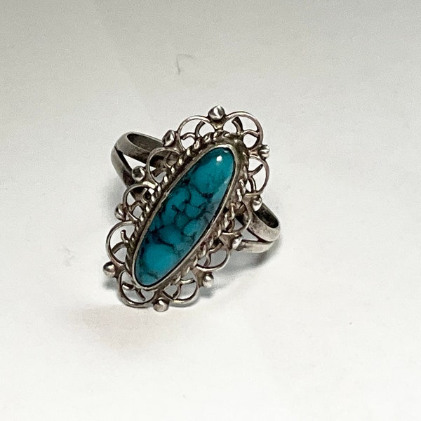 Vintage 60s Bisbee Turquoise Ring Sterling Size 6 1/4