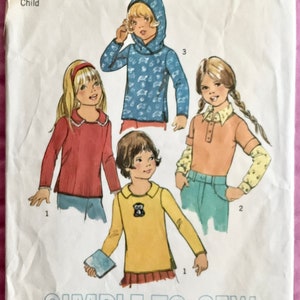 Vintage 70s Simplicity Pattern 7157 Child Hooded Top Size 4
