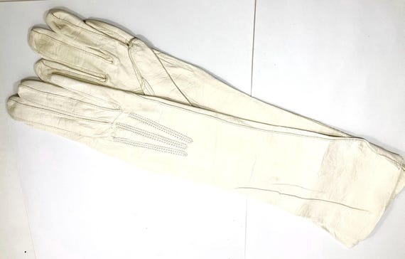 Antique 1800s 1900s Ivory Leather Gloves 15” France 5