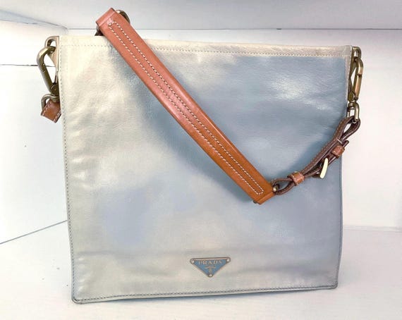 Vintage 70s 80s Prada Handbag Buffalo Leather Shoulder Bag Top