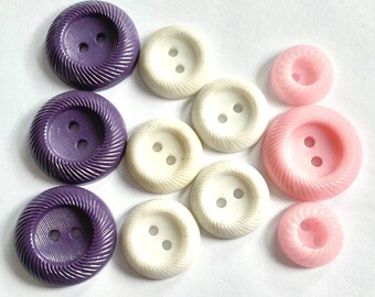 Vintage 30s Swirl Buttons Pink White Purple 11pcs