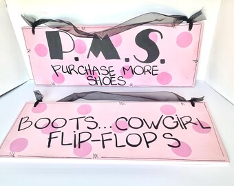 Vintage Wall Art Wood Boutique  Home Decor Signs Set of 2