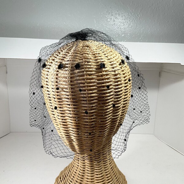 Vintage 50s Millinery Netting Birdcage Black O/S