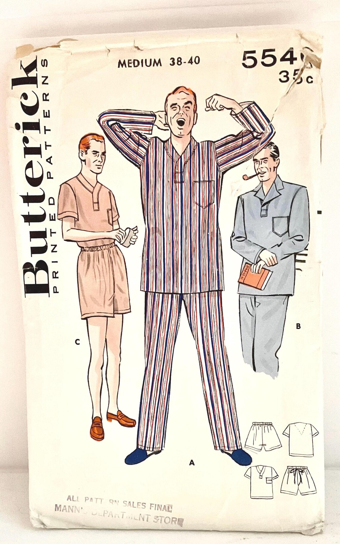 Vintage 50 Butterick Pattern 5546 Men’s Pajamas Size M 38-40 - Etsy