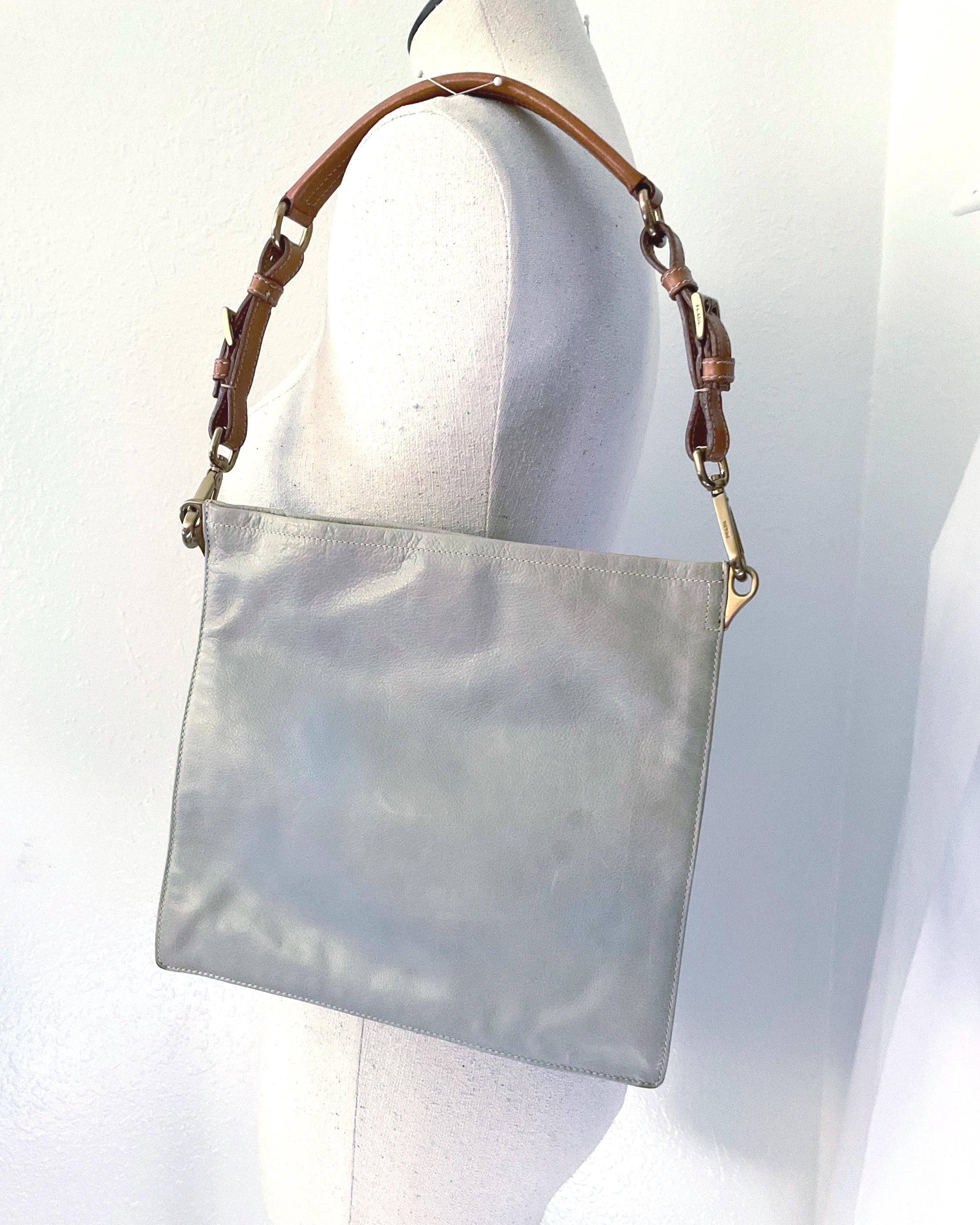 Vintage 70s 80s Prada Handbag Buffalo Leather Shoulder Bag Top 