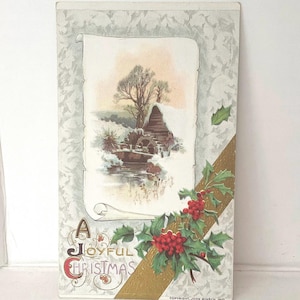Ancienne carte postale des années 1910 Noël John Winsch Timbre George Washington d'un cent, 1915