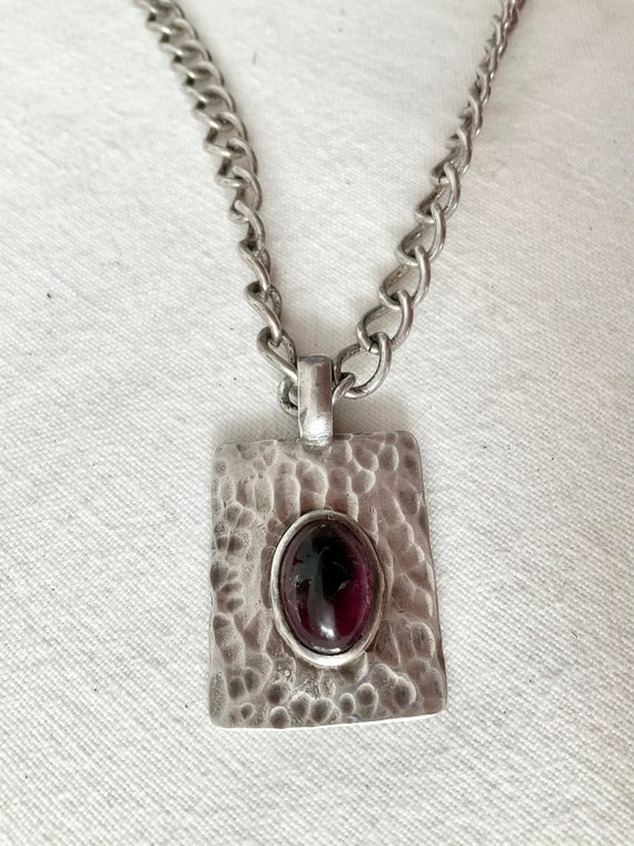 Vintage 80s Necklace Amethyst Sterling Silver 18” - image 1