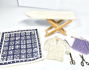 Vintage 80s Victorian Dollhouse Miniatures 1:12 Sewing Craft Room Collection 8pcs