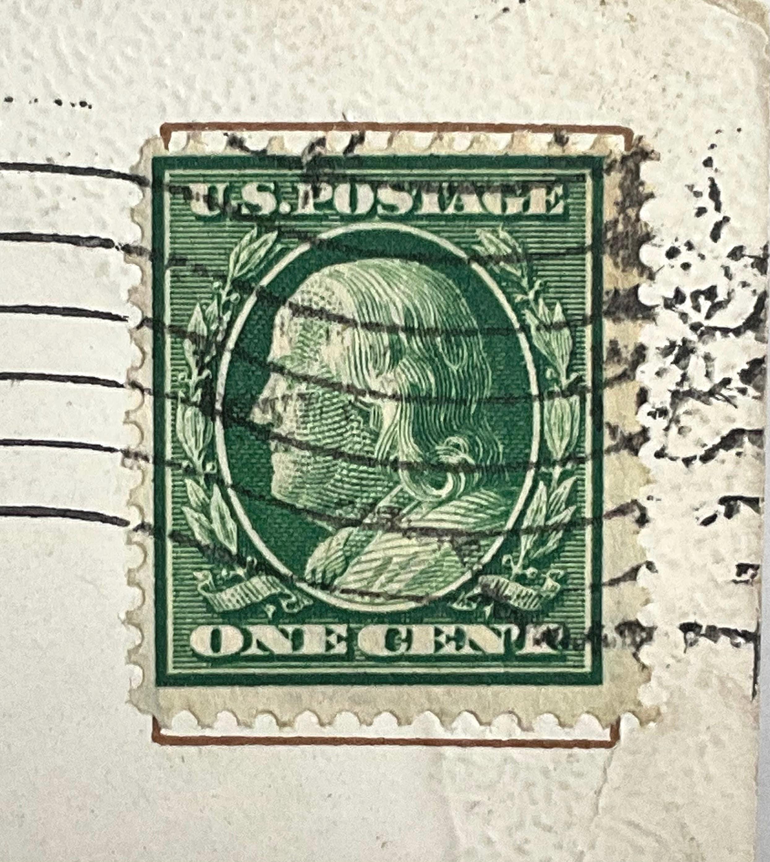 Antique 1909 Stamp 1 Cent Ben Franklin #357 Bluish Paper Post Card Easter