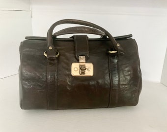 Vintage 40s Handbag Doctor Bag Leather Bag Brown Satchel