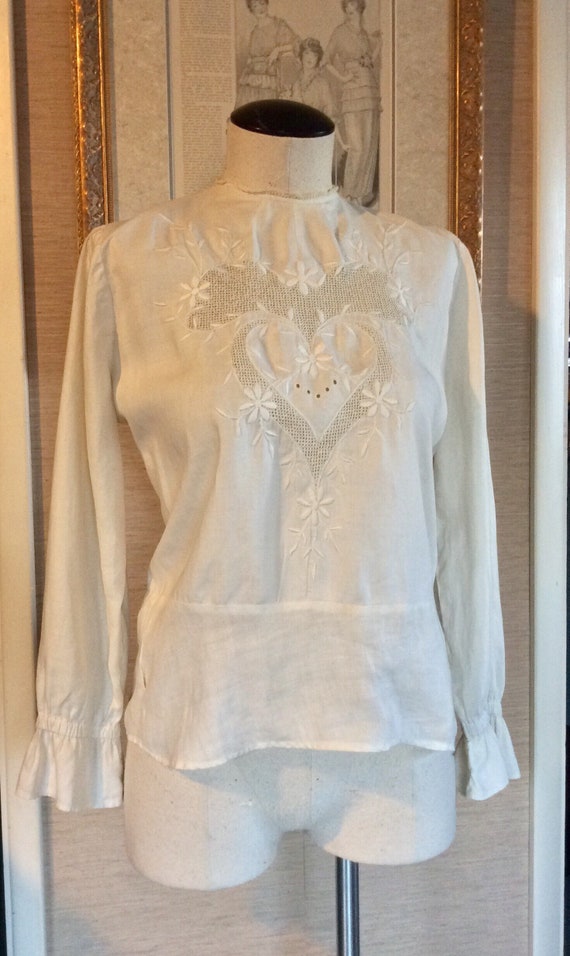 Antique 1800s Victorian Blouse Cotton White S