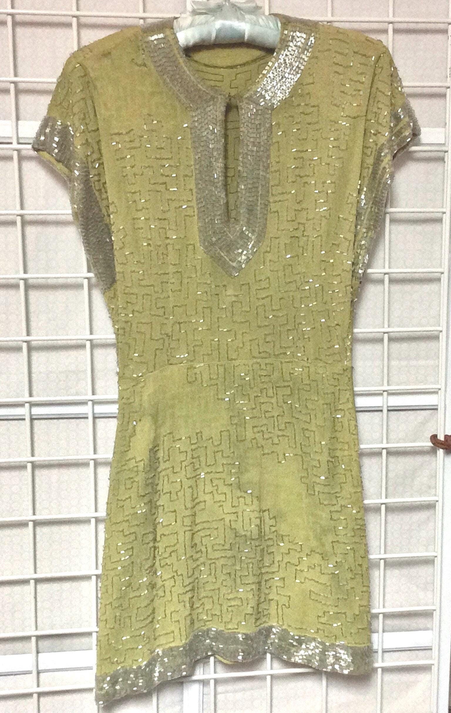 Cache Vintage Green Beaded Dress - Etsy