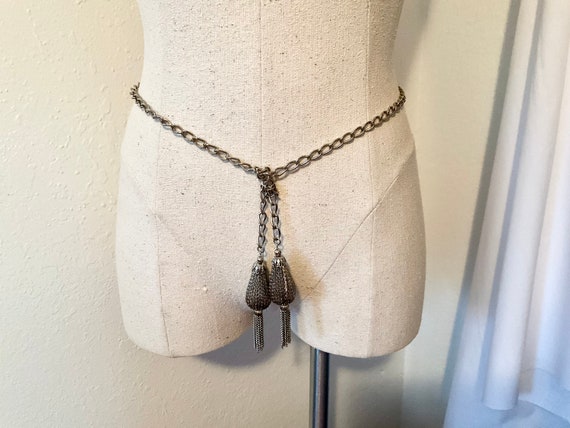 Vintage 60s 70s Belt Chain  Double Tassel O/S - image 2