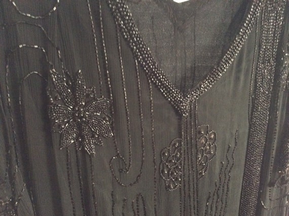 Antique 20s Dress Silk Beaded Art Deco Black  M/L - image 6