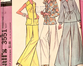 Vintage 70s McCalls Pattern 3551 Tunic Pants Size 12