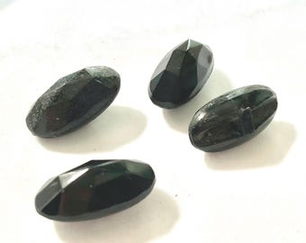 Antique 1800s 20s Black Glass Long Oval Buttons Set of 4