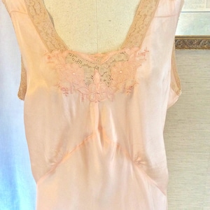 Antique 20s Nightgown Silk Bias Pink Peach M