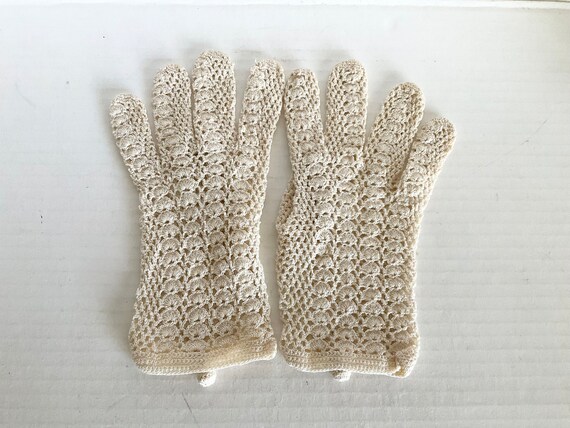 Vintage 30s Gloves Crocheted Cotton O/S - image 2