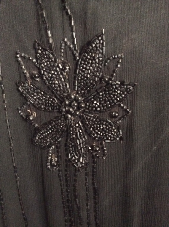 Antique 20s Dress Silk Beaded Art Deco Black  M/L - image 8