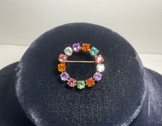 Antique 1800s Brooch 14k Harlequin Multi Gemstone… - image 1