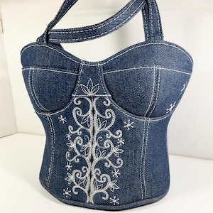 Bolso de mano vintage de los años 80 con bustier vaquero