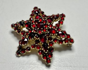 Antique 1800s Brooch Bohemian Garnet 14K Gold 6 Point Star