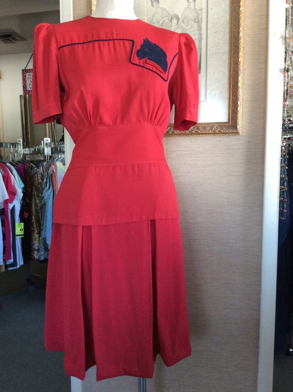 Vintage 1940s 2 pc red dress