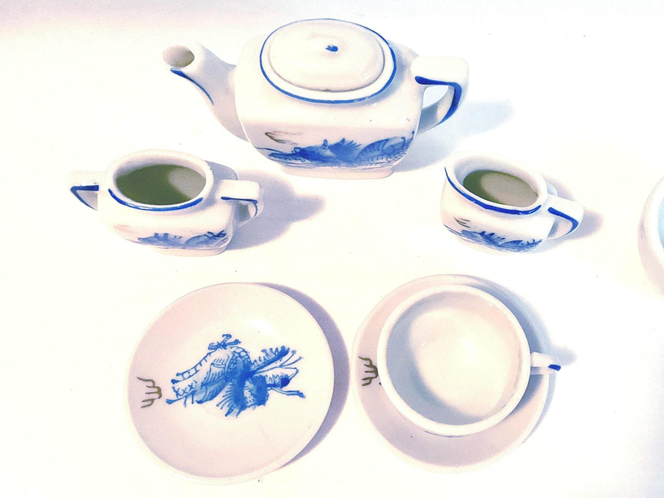 1960年代 limited   <tea time> 8 PC Fine China Porcelain Tea Cup Set Blue & White Flowers