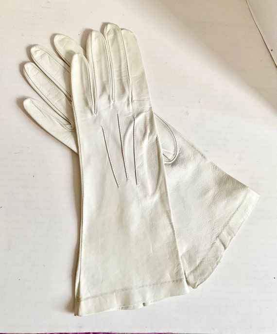 Vintage 50s 60s Gloves Dents Leather White 7