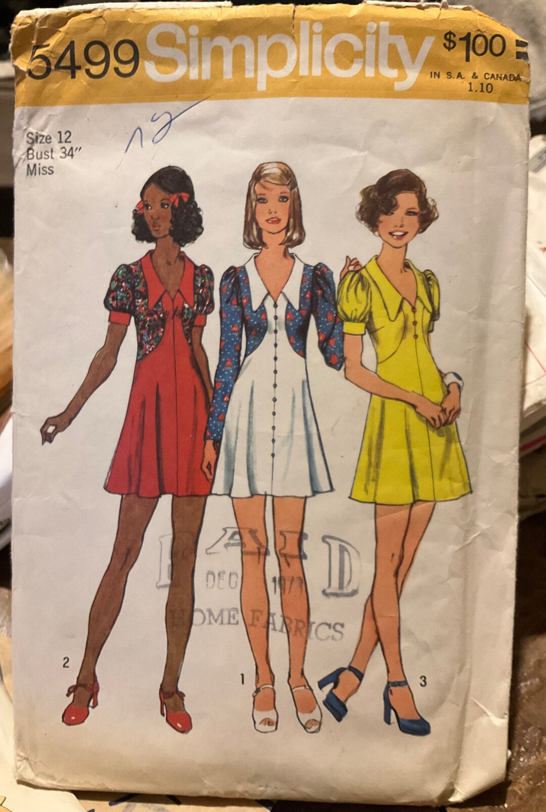 Vintage 70s Simplicity Pattern 5499 Misss Dress Size 12 - Etsy