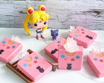 Handmade Vegan Soap Sailor Mew | Citrus & Bonsai Scent | Christmas Present | Holiday Stocking Stuffer | Xmas Gift | Otaku Anime Birthday