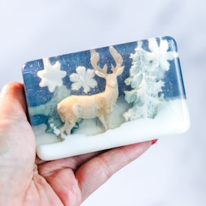 Winter Night Soap |Handmade Vegan Soap | Old Fashioned Christmas Scent |Holiday Snowy Reindeer Stocker Stuffer Christmas Gift | Xmas Present