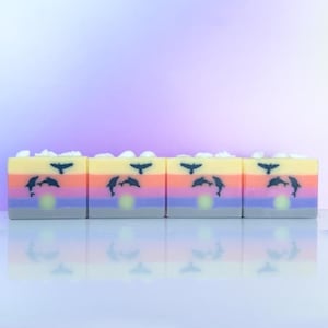 Summer Friends | Handmade Soap | Juicy Peach Scent | Rainbow Colourful Present | Happy Summer Gift for Women | Dolphin Sunset Beach Lovers