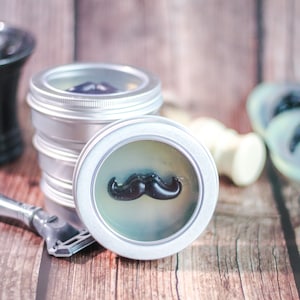 Moustache Shave Soap for Men in Reusable Ecofriendly Tin | Grey Cedar scent (Handmade Vegan Soap) Refills Available | Stocking Stuffer Gift