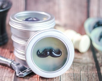 Moustache Shave Soap for Men in Reusable Ecofriendly Tin | Grey Cedar scent (Handmade Vegan Soap) Refills Available | Stocking Stuffer Gift