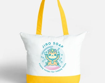 Jiro Soap Large Zip Cotton Tote Bag | Two-Tone Yellow and White