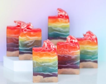Handmade Vegan Soap | Rainbow Beach | Tropical Fruit Scent Blend | Ocean Lover Gift | Kawaii Celebrate Pride Sea